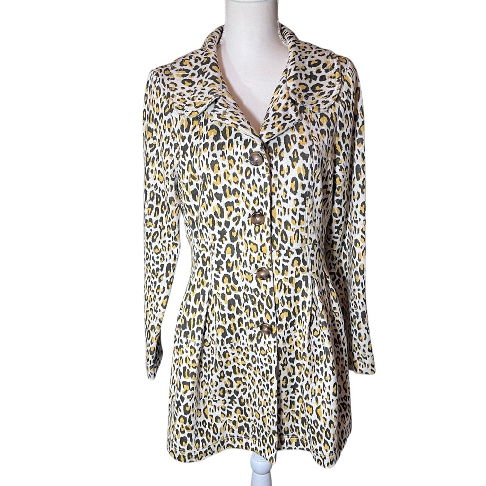 Anthropologie Current Air Leopard Print Fit & Flare Knit Jacket Coat Large NWT